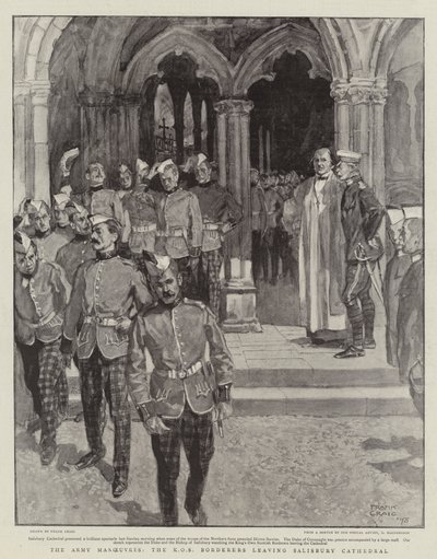 The Army Manoeuvres, the KOS Borderers leaving Salisbury Cathedral by Frank Craig